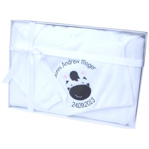Personalised Baby Boy Gift Set Sleepsuit & Blanket Boxed Cute Zebra Design